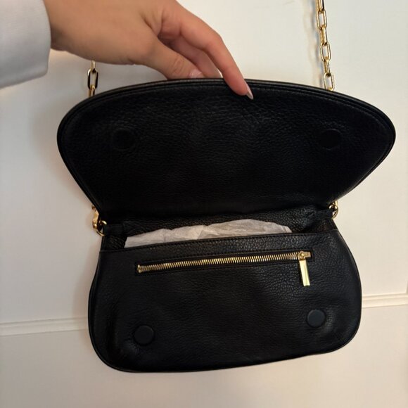 TORY BURCH Black Leather Amanda Logo Clutch Crossbody Chain Bag - Picture 5 of 13